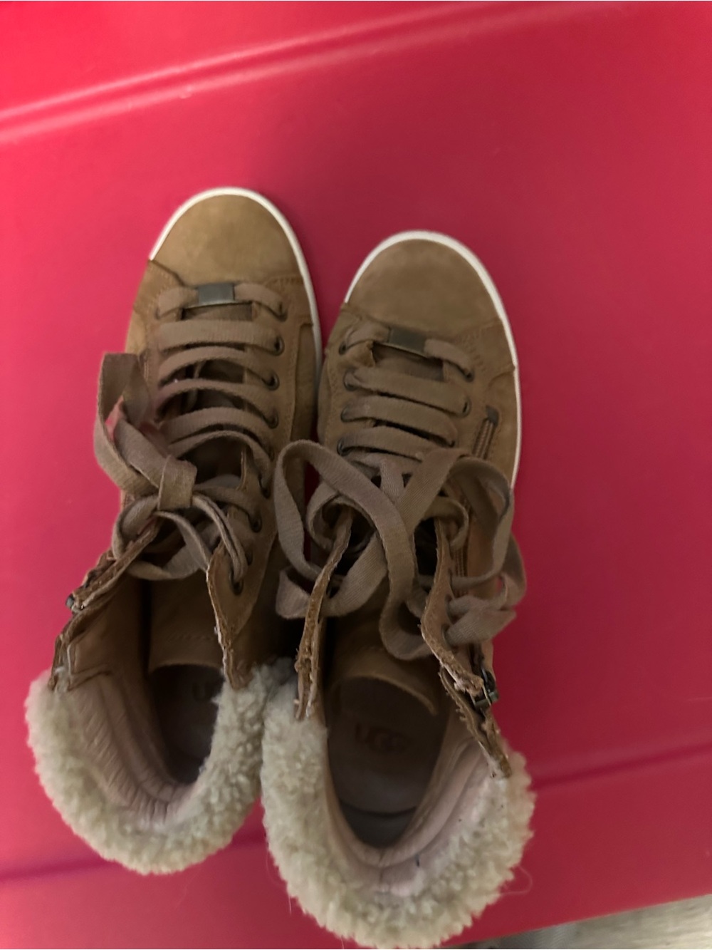 UGG Kids Brown Faux Shearling High-Top Sneakers